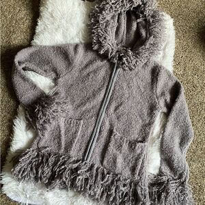 Halukoko Fringe Wool Blend Hooded Sweater Jacket Gray Size Small Zip Front